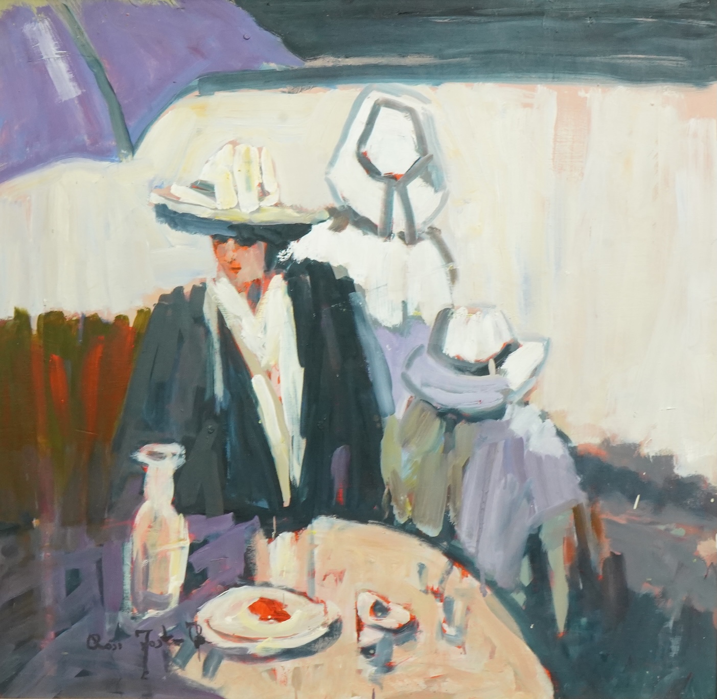 Ross Foster (20th C.), Café scene, oil on board, 57 x 58cm